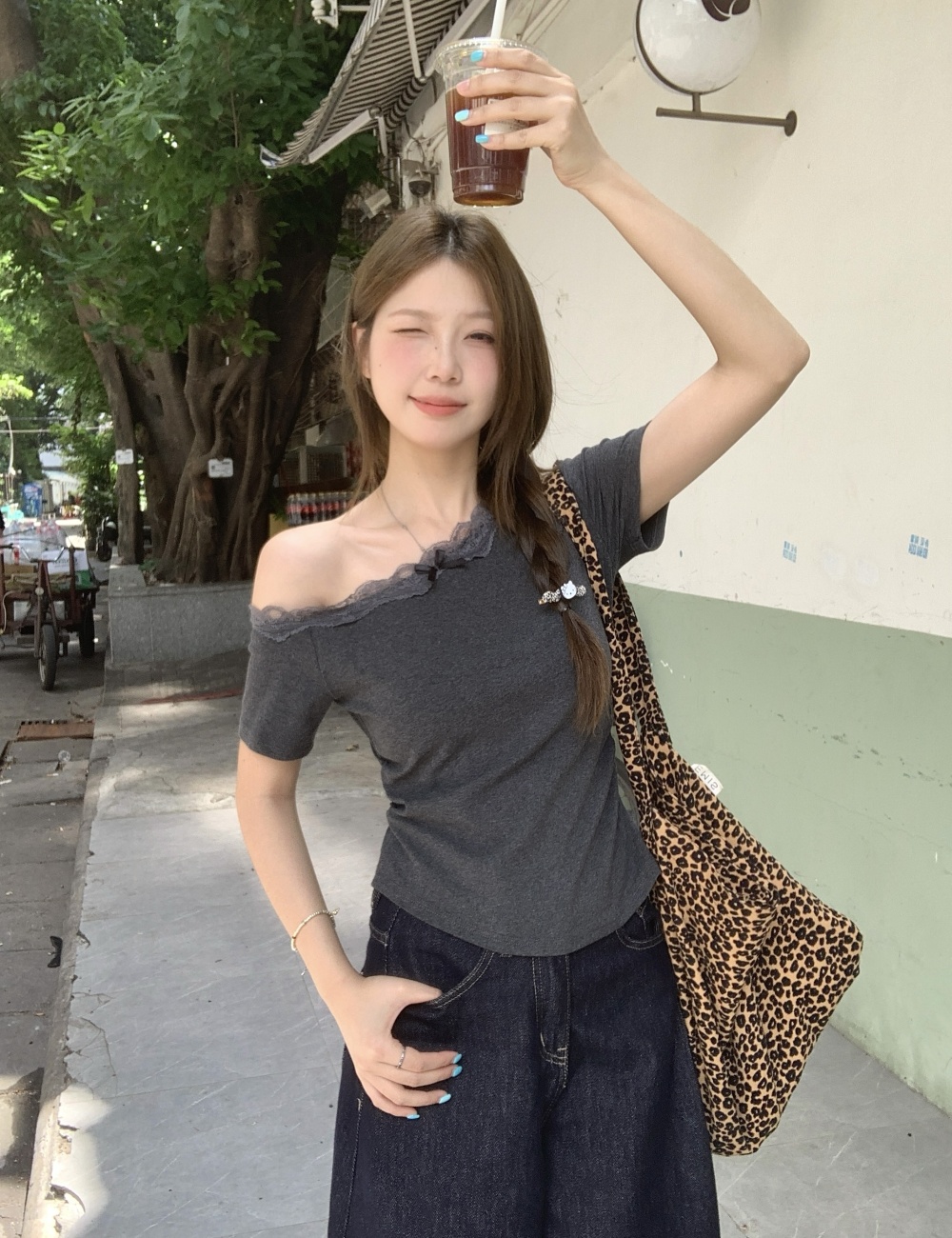 Slim lace summer tops short sleeve enticement T-shirt