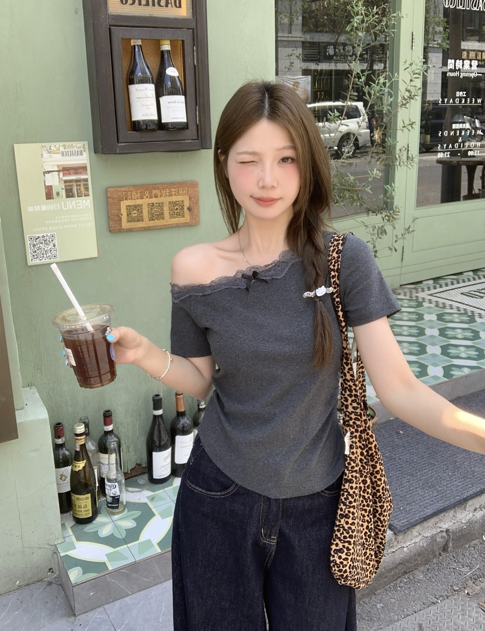 Slim lace summer tops short sleeve enticement T-shirt