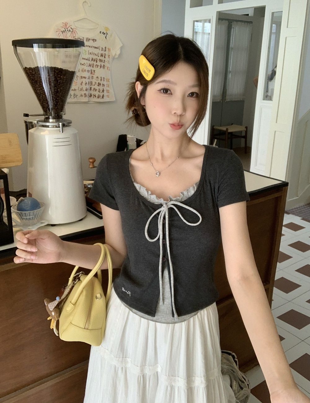 Lace collar short sleeve large yard spicegirl frenum T-shirt