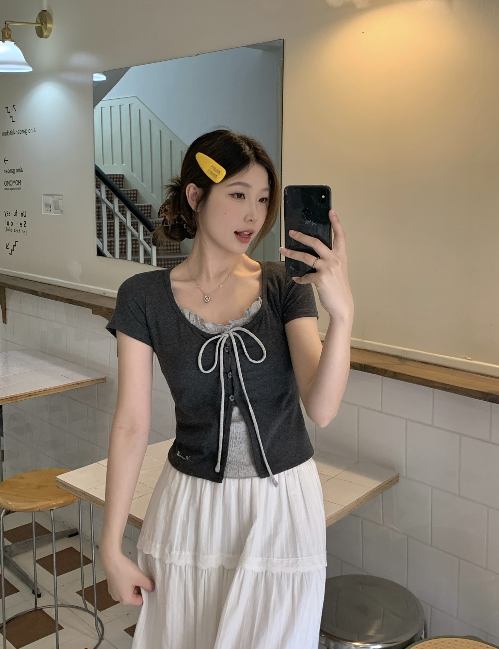 Lace collar short sleeve large yard spicegirl frenum T-shirt