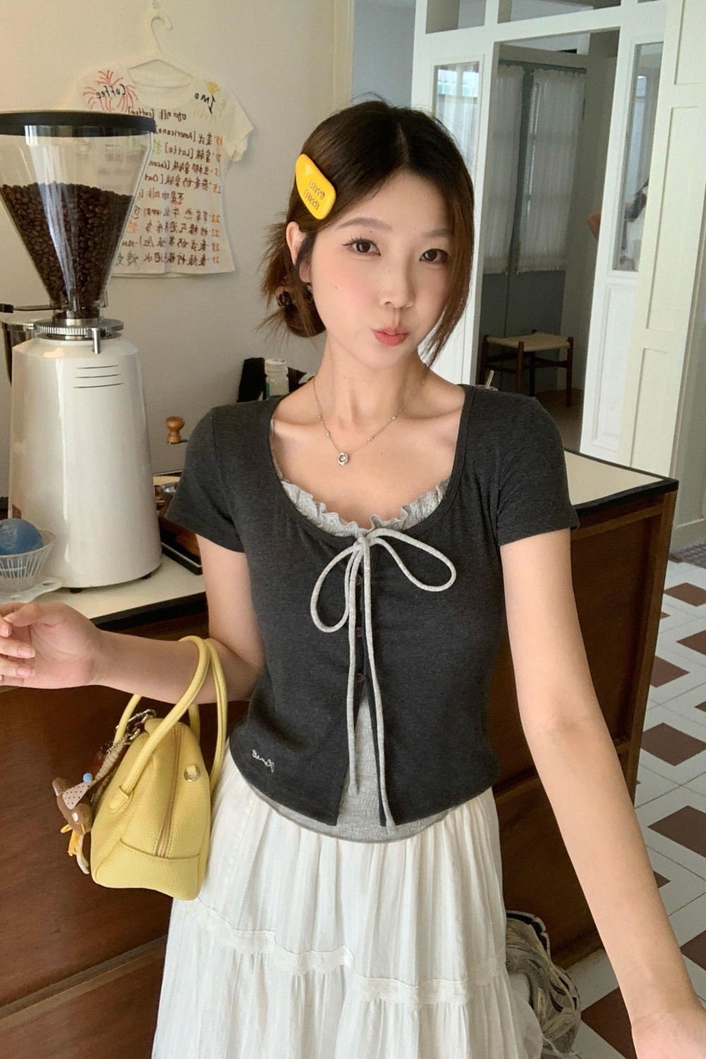 Lace collar short sleeve large yard spicegirl frenum T-shirt