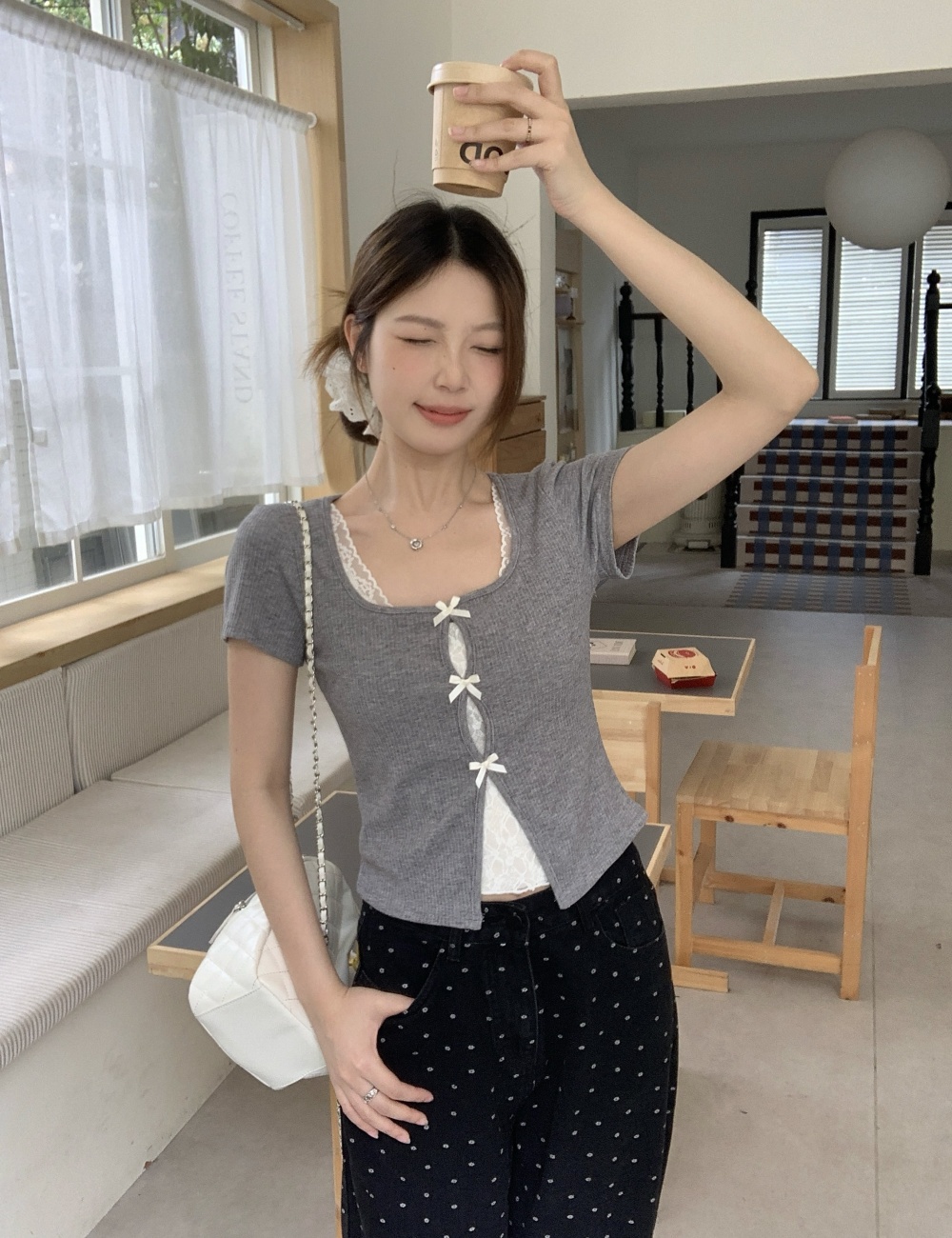 Summer slim lace T-shirt short short sleeve tops