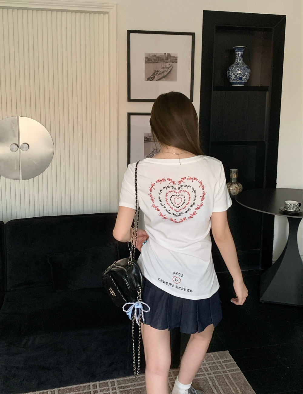 Printing large yard short sleeve T-shirt summer V-neck tops