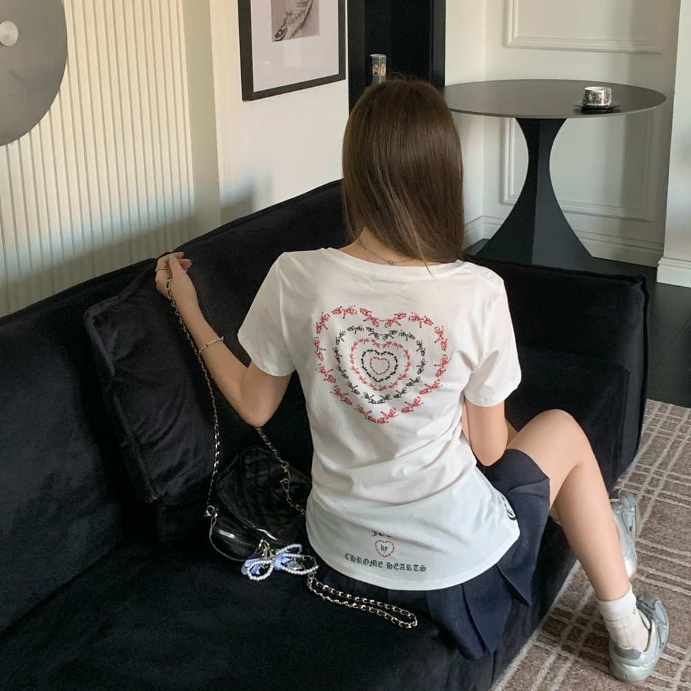 Printing large yard short sleeve T-shirt summer V-neck tops