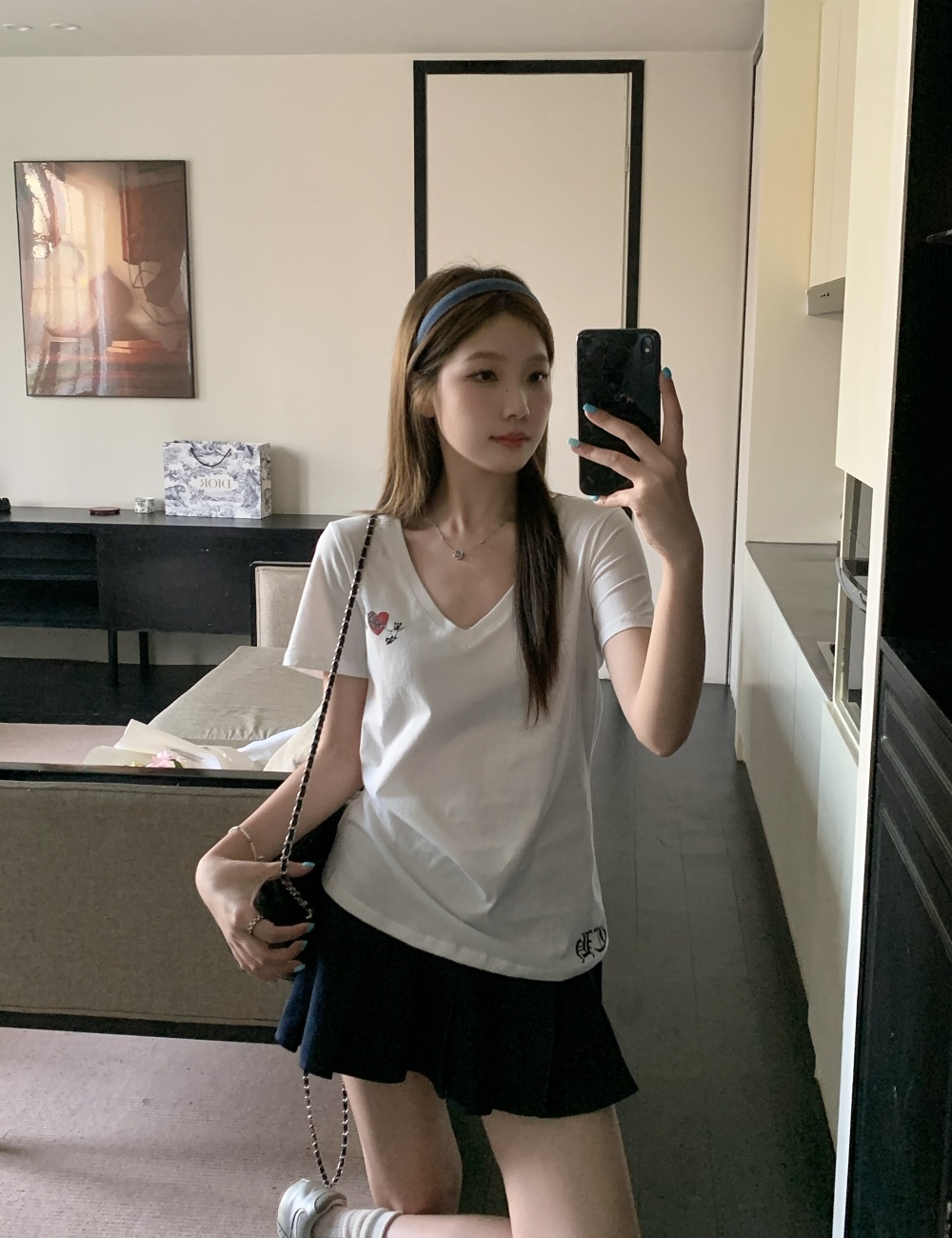 Printing large yard short sleeve T-shirt summer V-neck tops