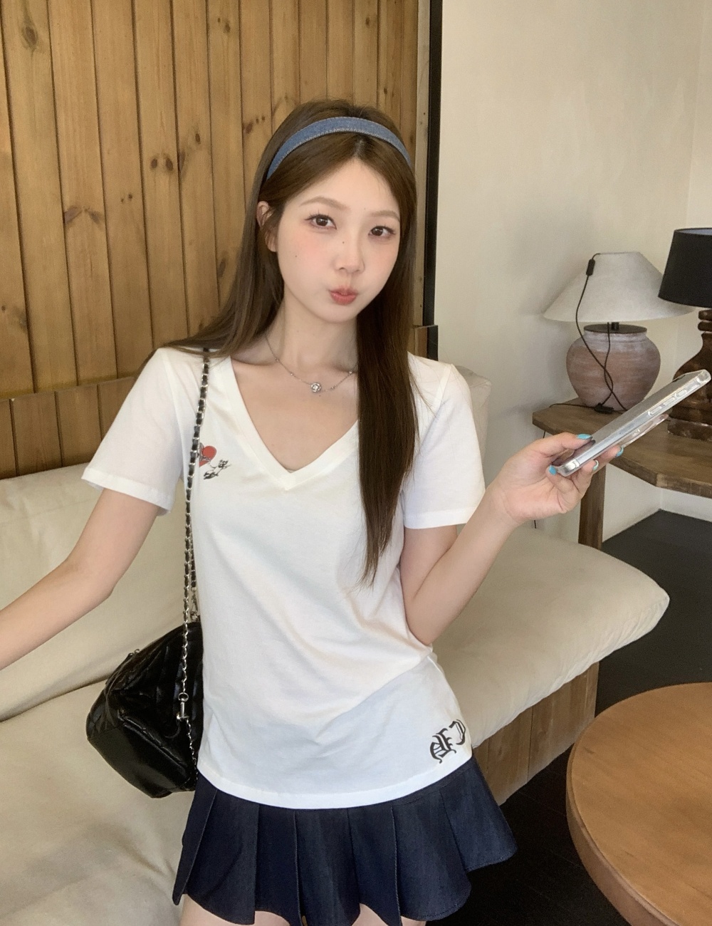 Printing large yard short sleeve T-shirt summer V-neck tops