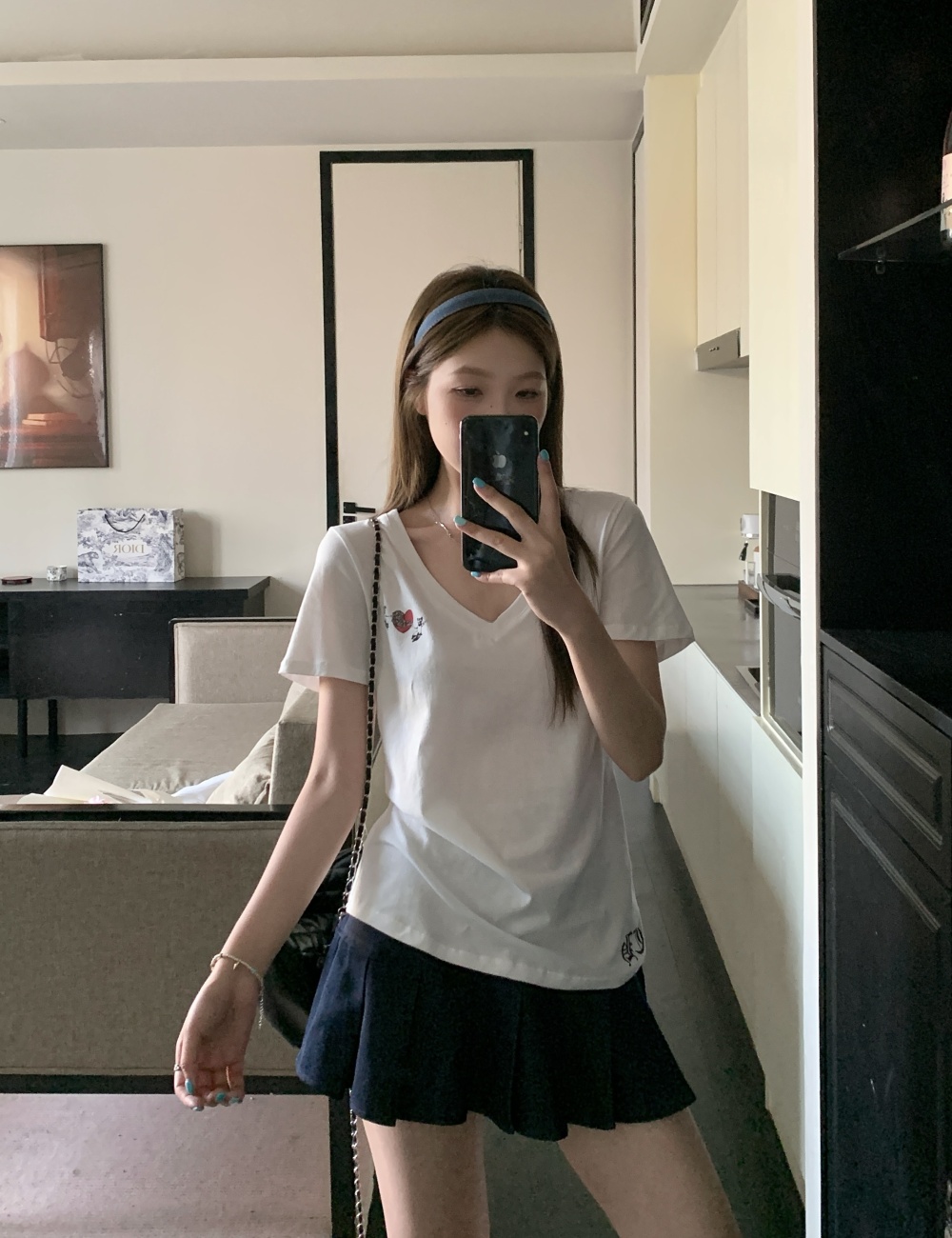 Printing large yard short sleeve T-shirt summer V-neck tops