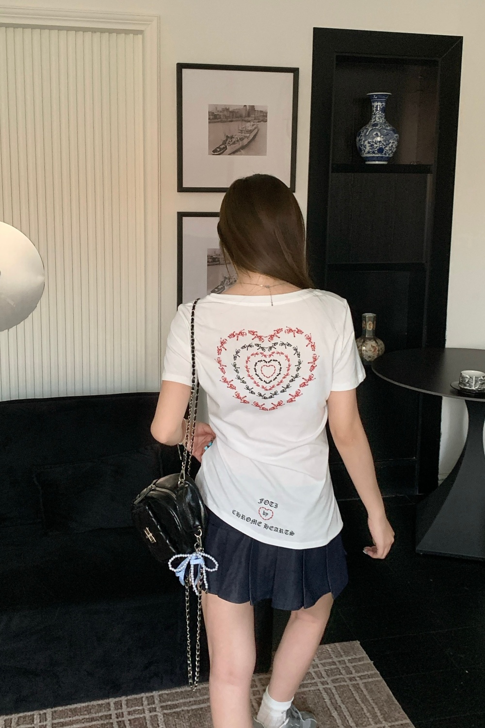 Printing large yard short sleeve T-shirt summer V-neck tops