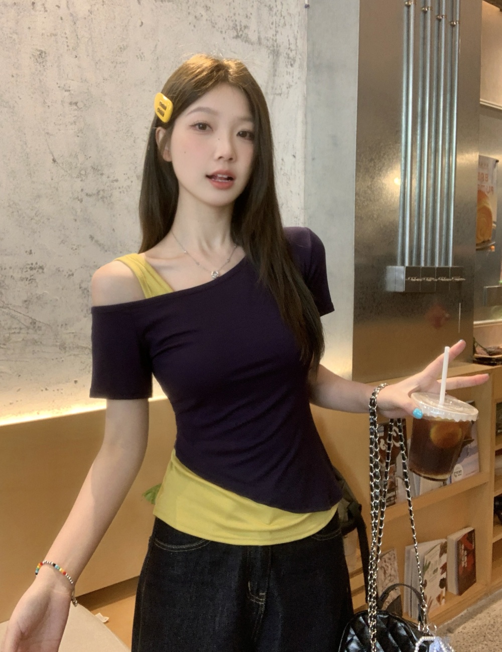 Large yard summer enticement tops slim strapless fat T-shirt