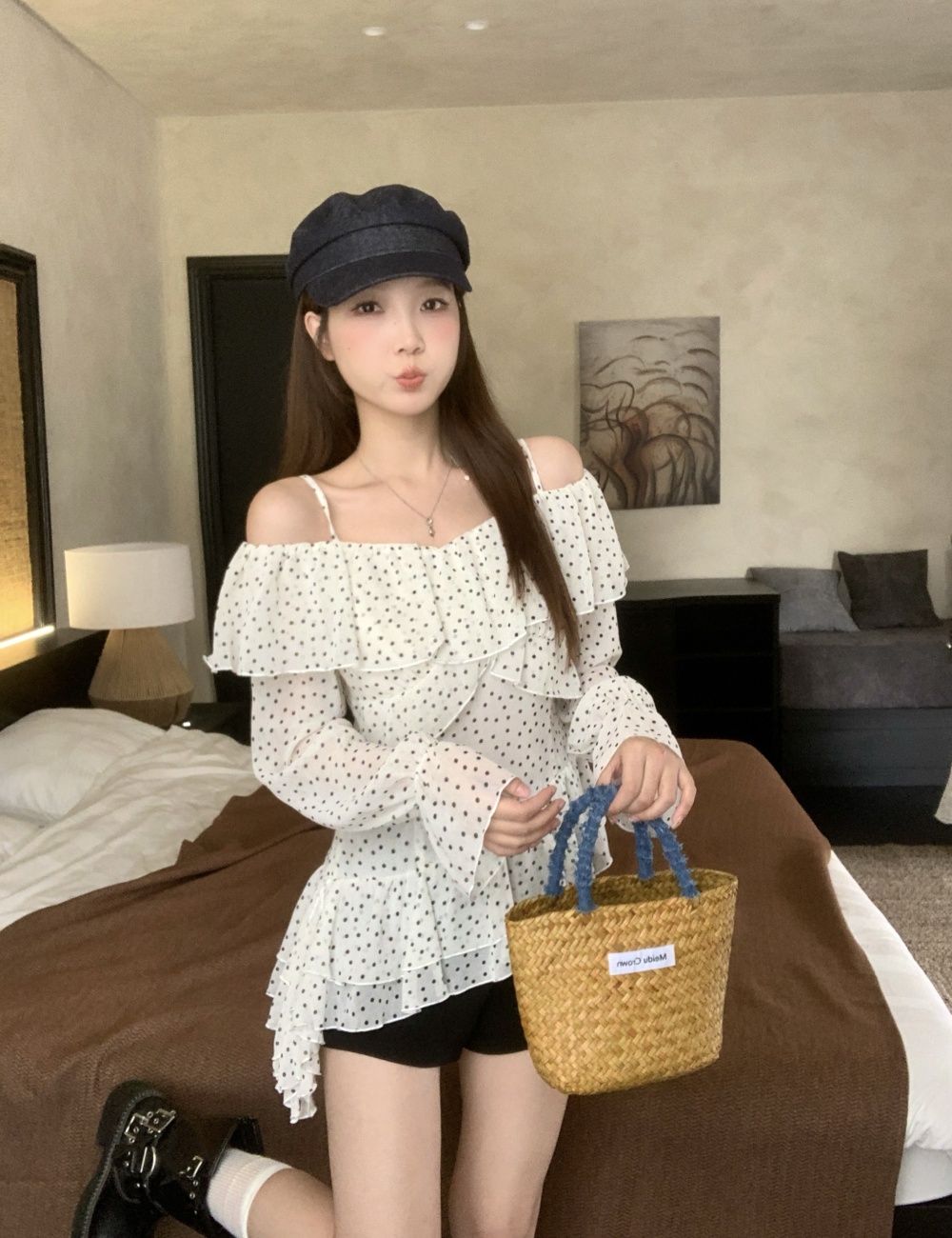 Korean style strapless tops large yard shirt