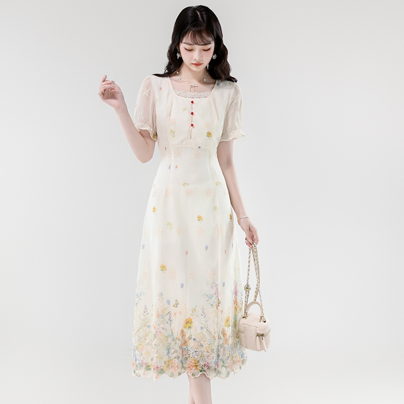 Romantic vacation lady colors France style summer dress