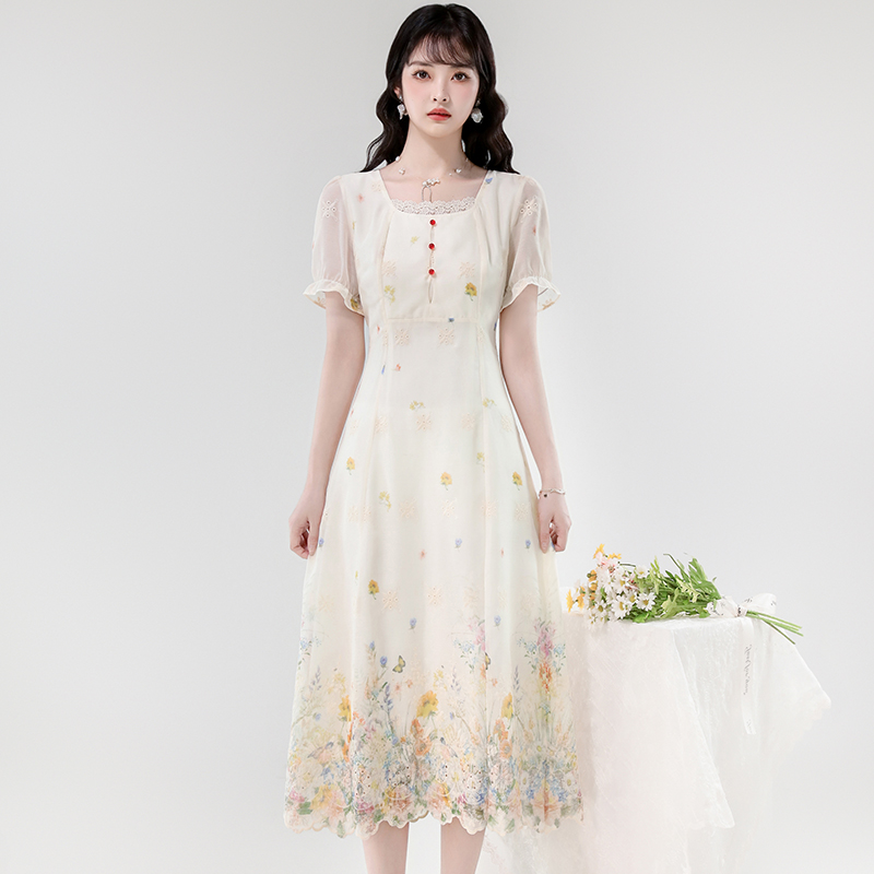 Romantic vacation lady colors France style summer dress