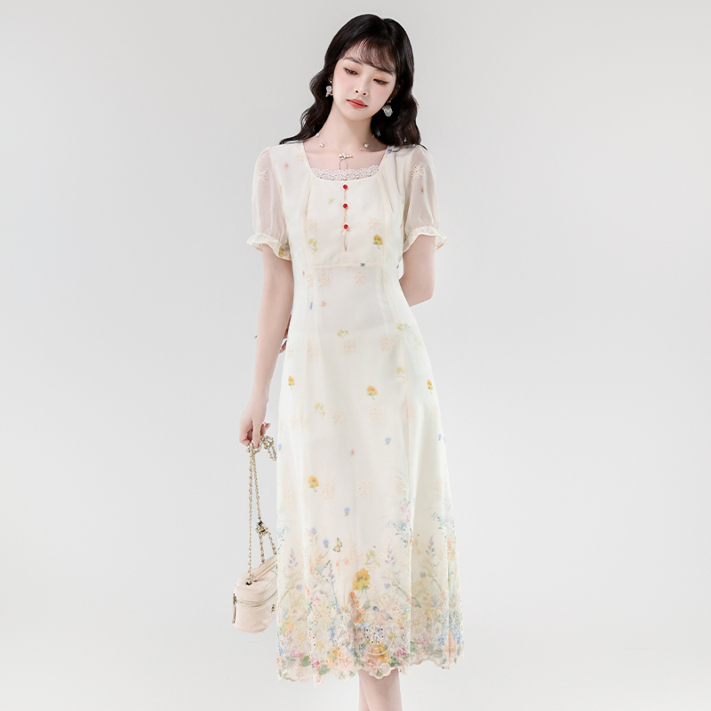 Romantic vacation lady colors France style summer dress