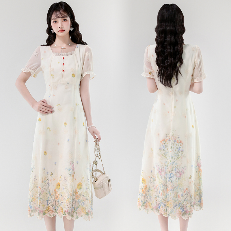 Romantic vacation lady colors France style summer dress