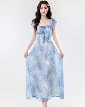 France style pinched waist long dress lady dress