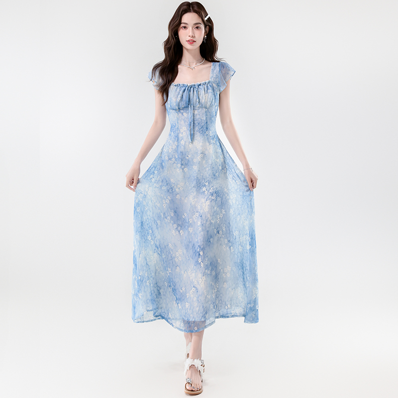 France style pinched waist long dress lady dress