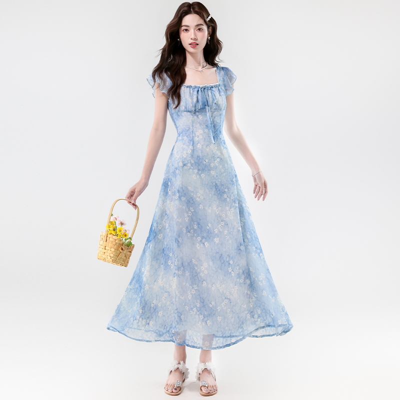 France style pinched waist long dress lady dress