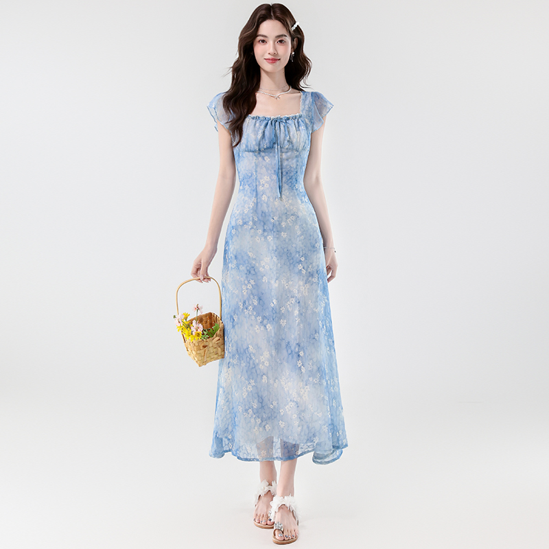 France style pinched waist long dress lady dress