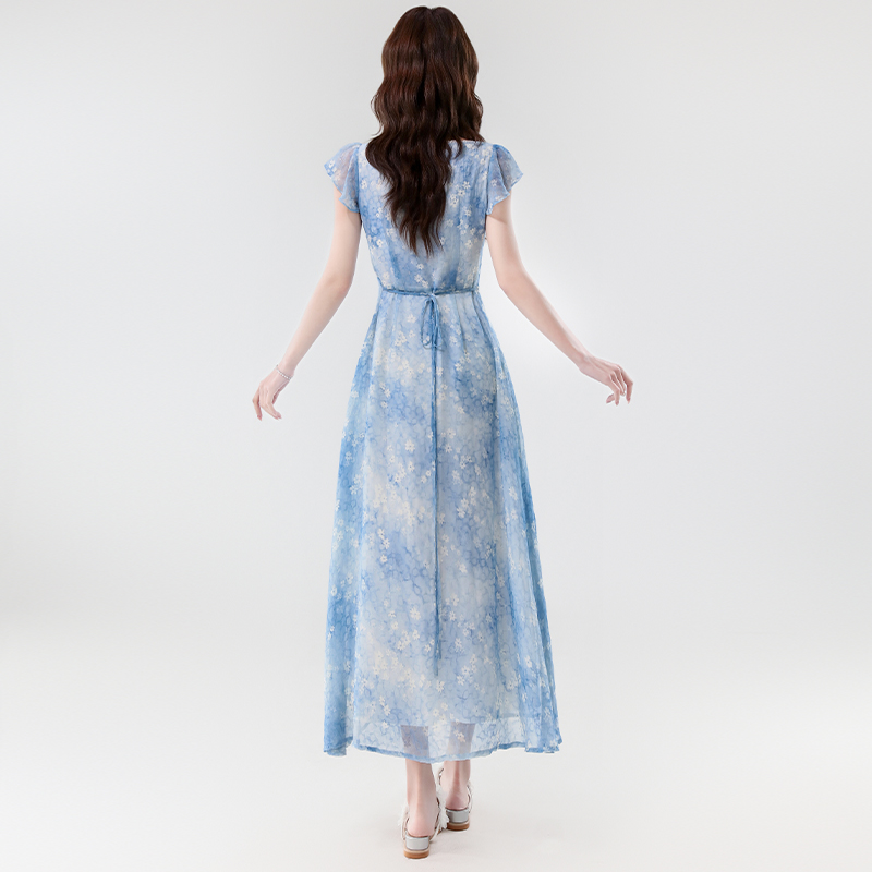 France style pinched waist long dress lady dress