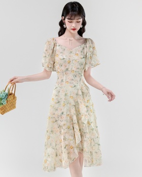 Chiffon puff sleeve temperament dress for women