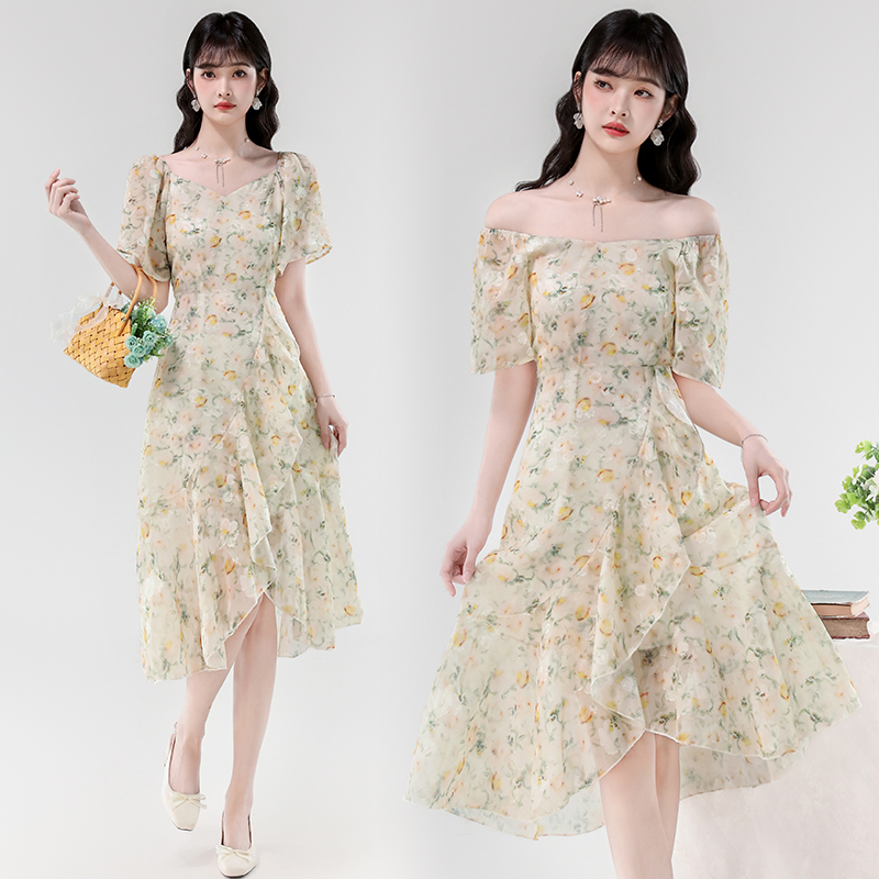 Chiffon puff sleeve temperament dress for women