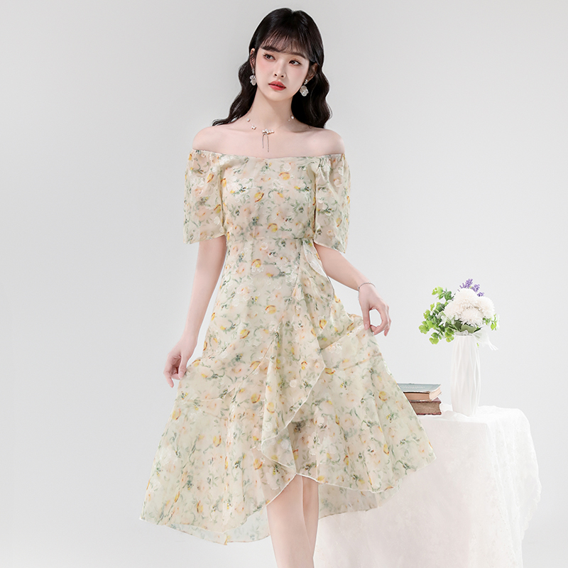 Chiffon puff sleeve temperament dress for women