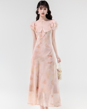 Tender niche slim dress temperament floral long dress