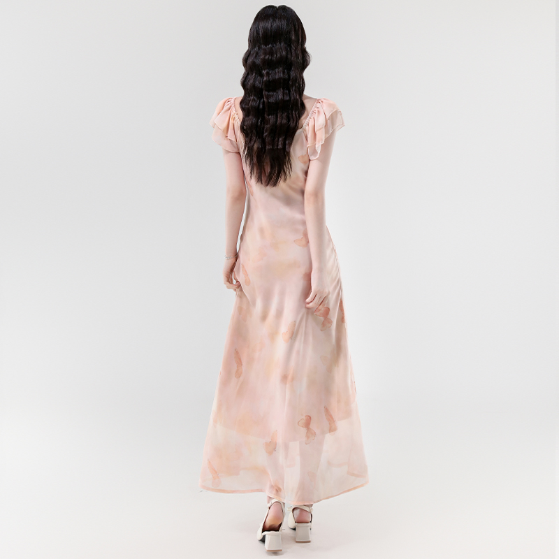 Tender niche slim dress temperament floral long dress