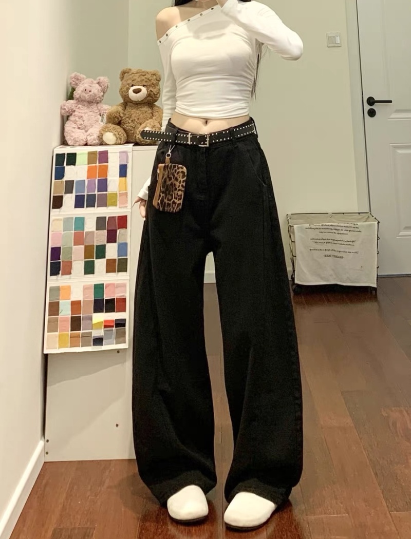 American style loose jeans embroidery wide leg pants