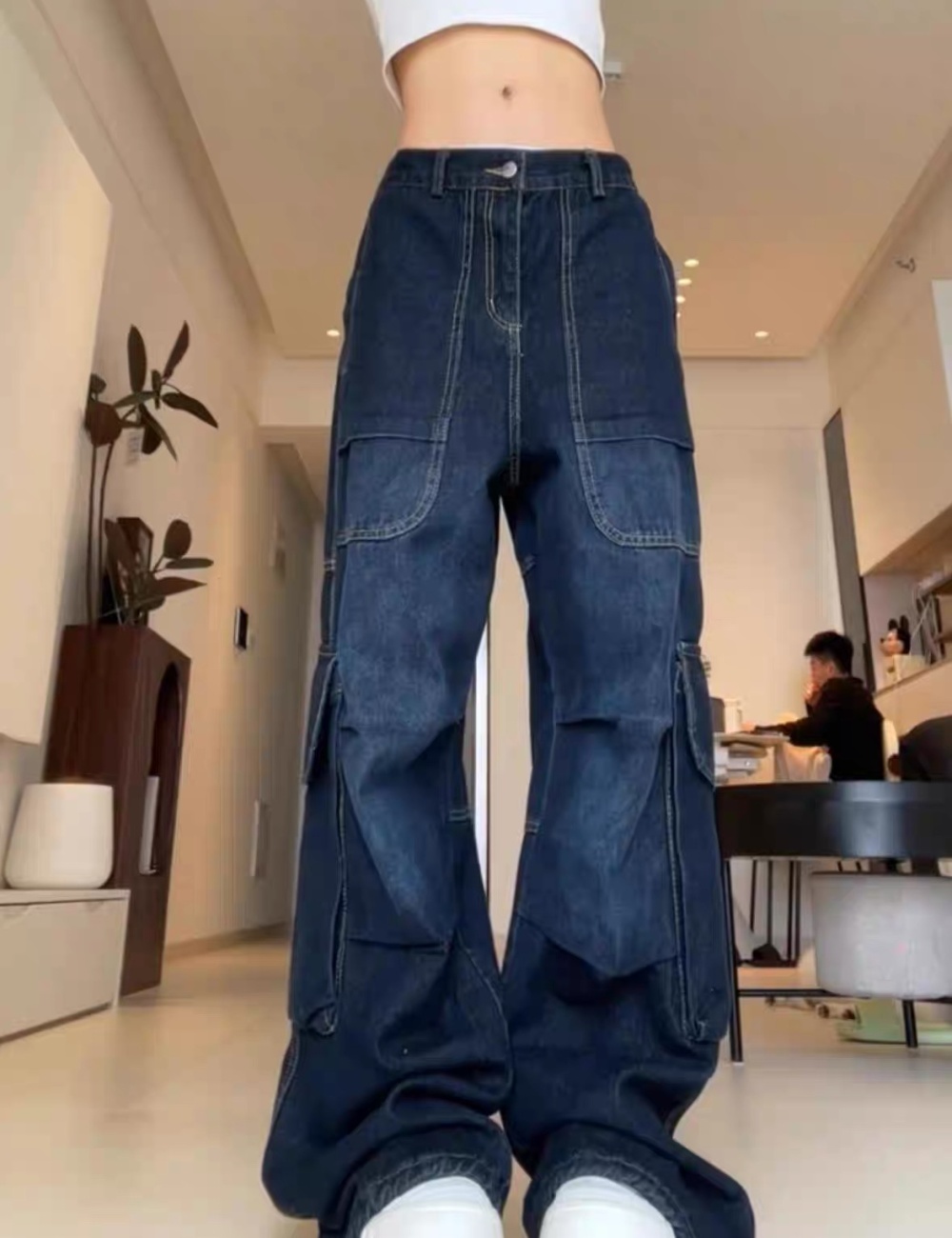 Many pocket pants wide leg work clothing for women