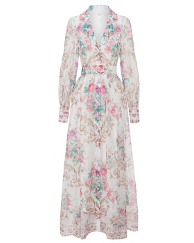 Long retro dress flowers spring and summer shirt