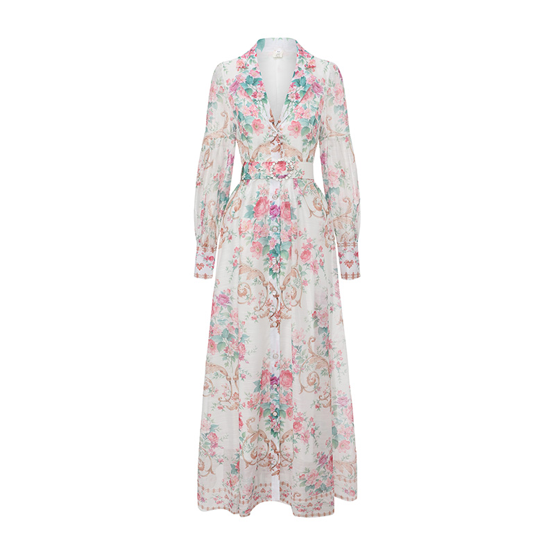Long retro dress flowers spring and summer shirt