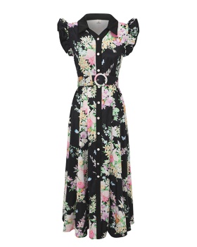 Retro spring and summer flowers boats sleeve dress