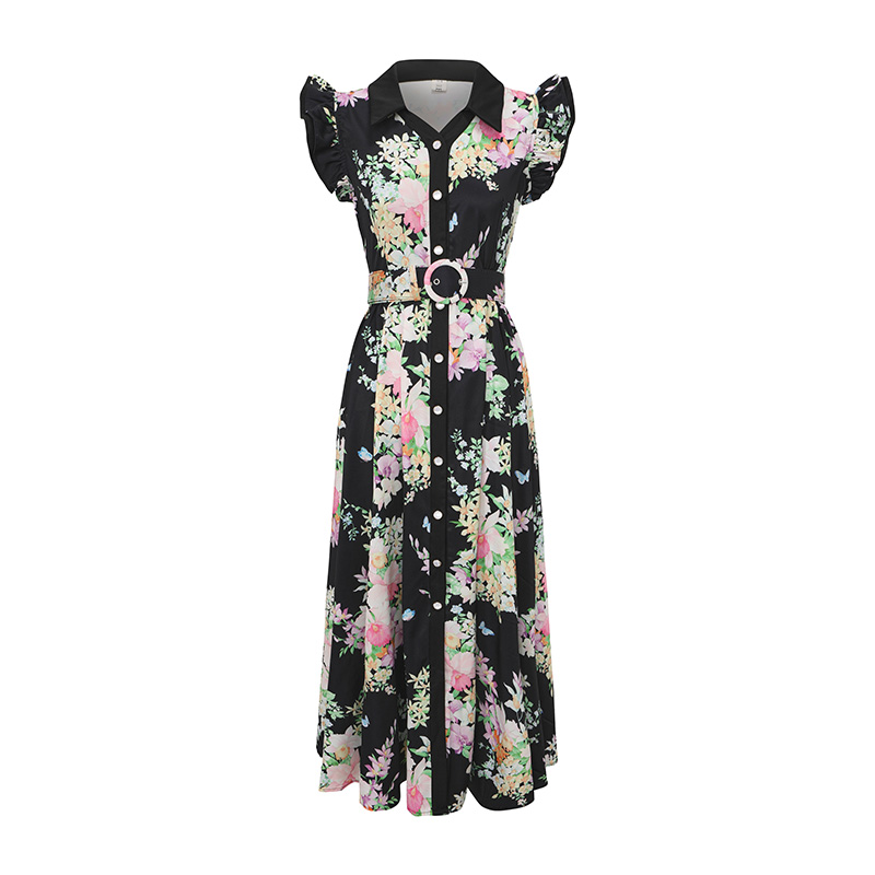 Retro spring and summer flowers boats sleeve dress