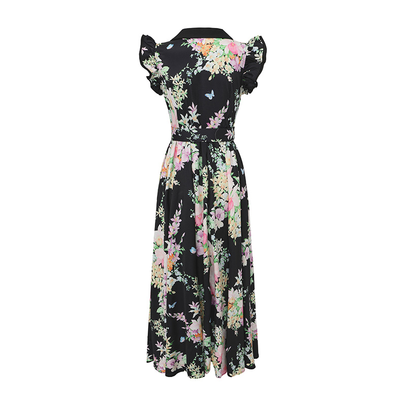 Retro spring and summer flowers boats sleeve dress