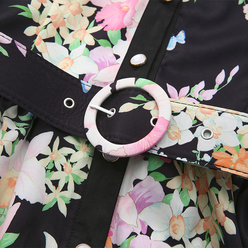 Retro spring and summer flowers boats sleeve dress