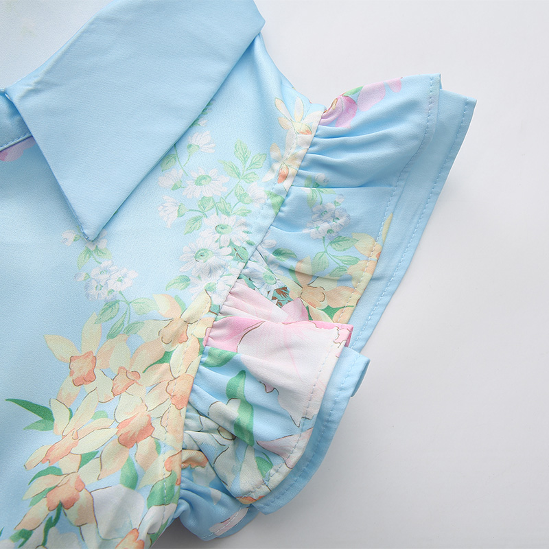 Flowers boats sleeve lotus leaf edges retro dress