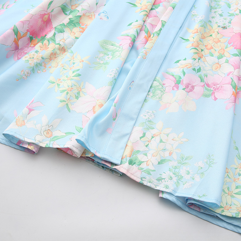 Flowers boats sleeve lotus leaf edges retro dress