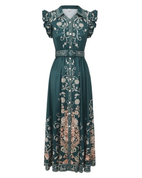 Lotus leaf edges long flowers spring and summer retro dress