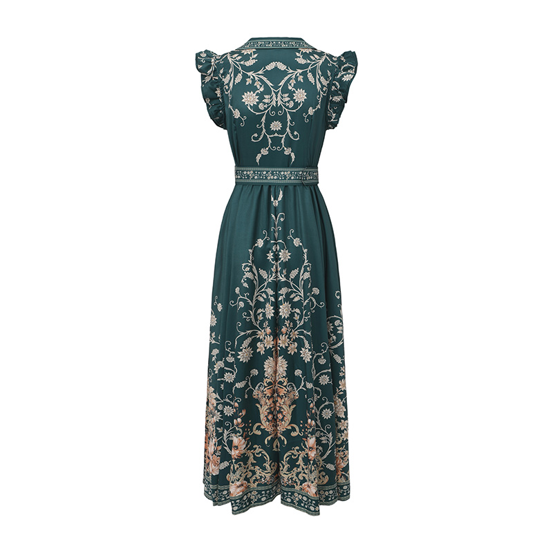 Lotus leaf edges long flowers spring and summer retro dress