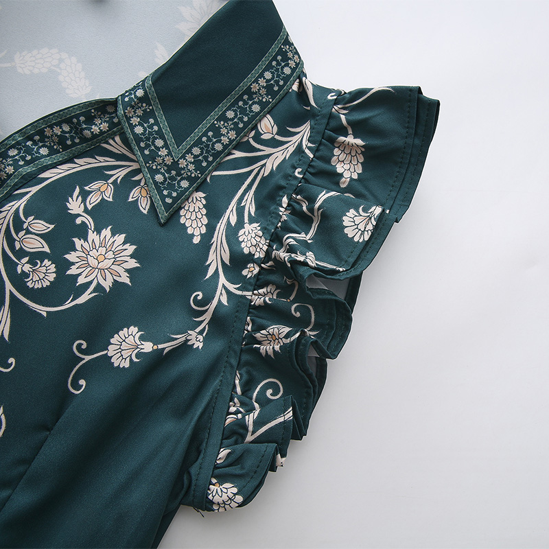 Lotus leaf edges long flowers spring and summer retro dress