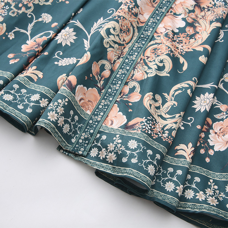 Lotus leaf edges long flowers spring and summer retro dress