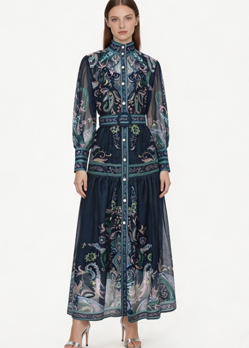 Long court style dress printing spring corset