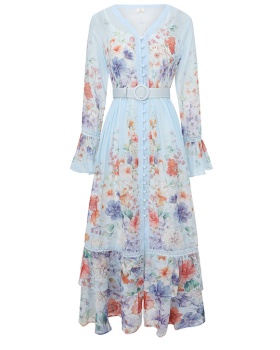 Printing spring and summer splice V-neck dress