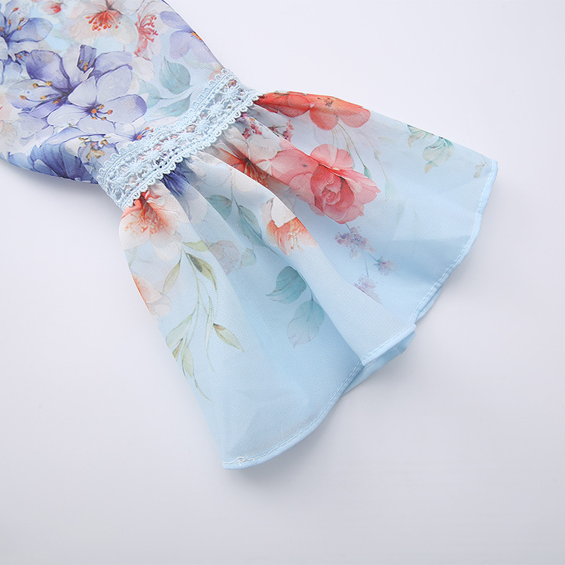 Printing spring and summer splice V-neck dress