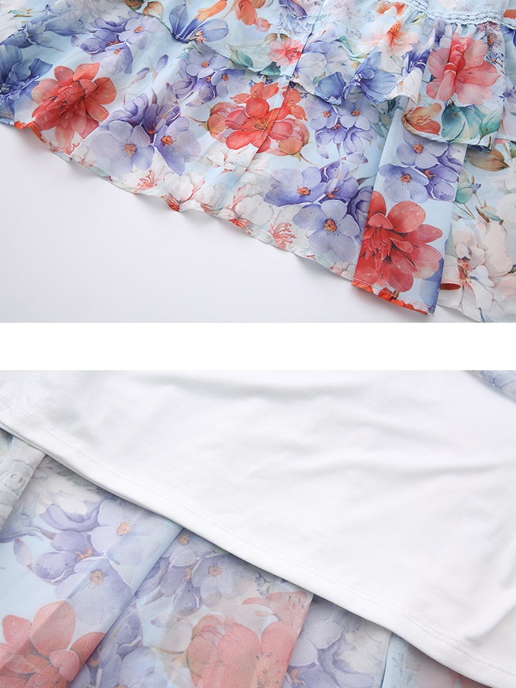 Printing spring and summer splice V-neck dress