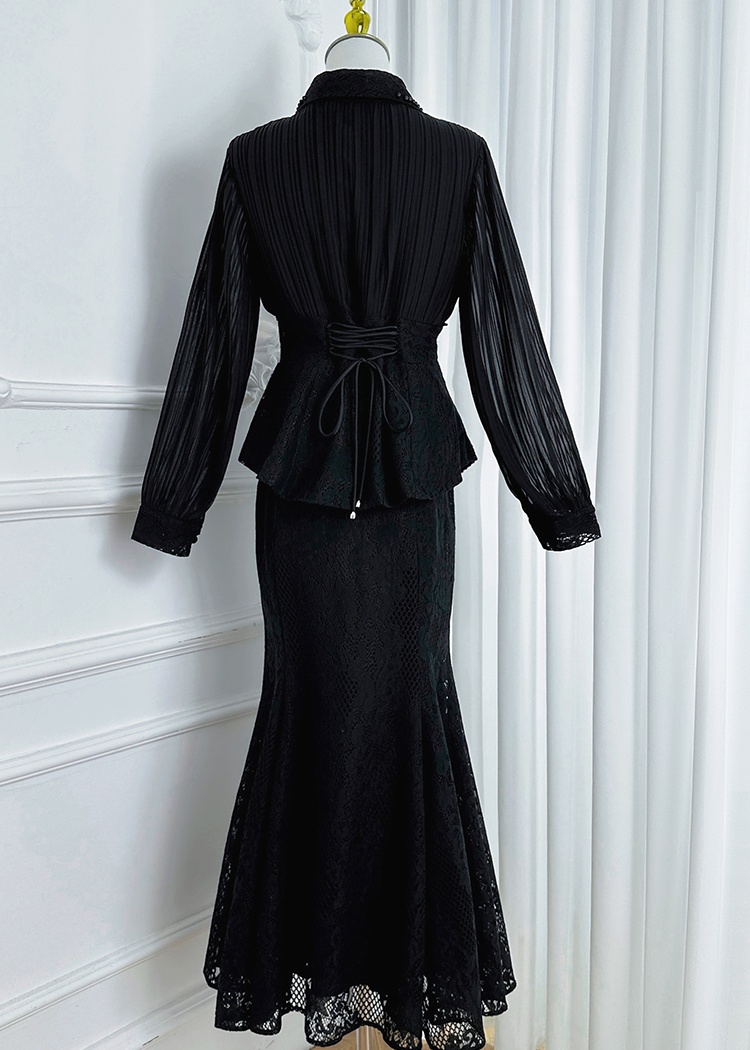 Fashion lace mermaid splice chiffon skirt a set