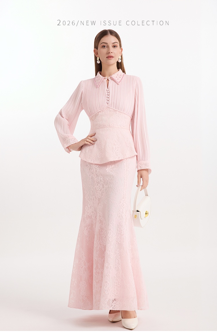 Fashion lace mermaid splice chiffon skirt a set