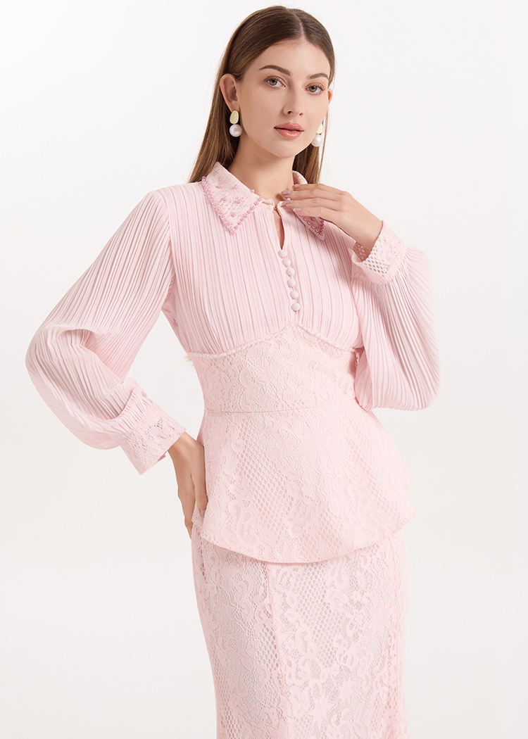 Fashion lace mermaid splice chiffon skirt a set