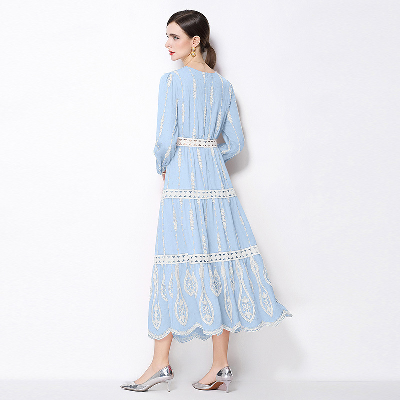 France style V-neck retro long sleeve dress for women